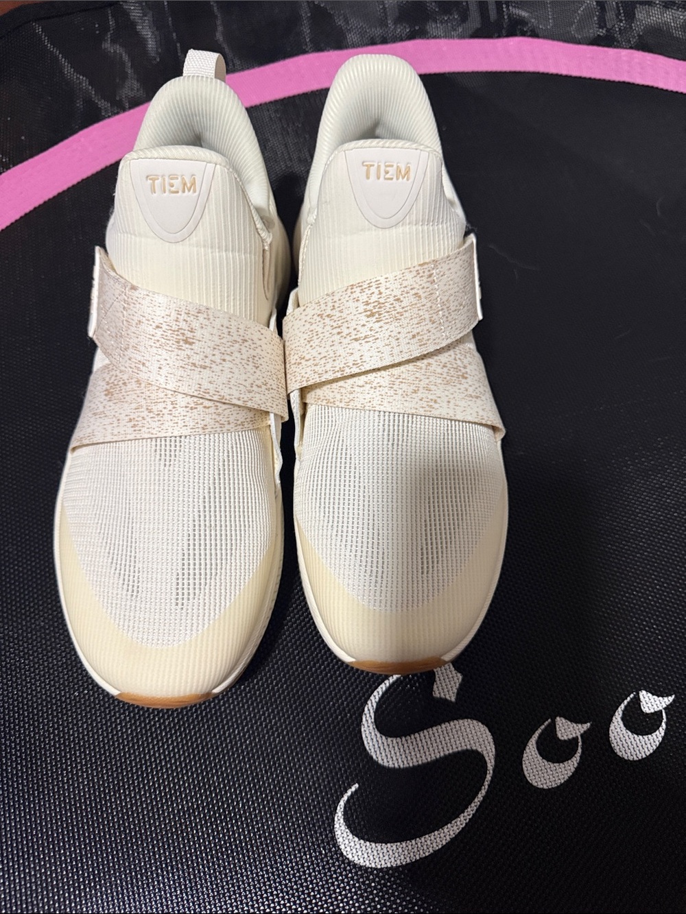 TIEM Women's Cream Slip-On Cross Strap Sneakers